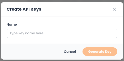 Create API Keys window