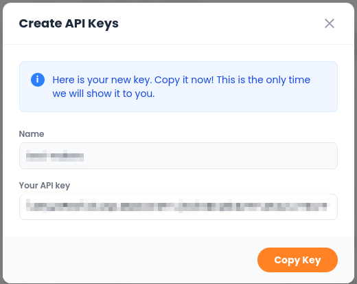 Newly generated Sherlock AI API key