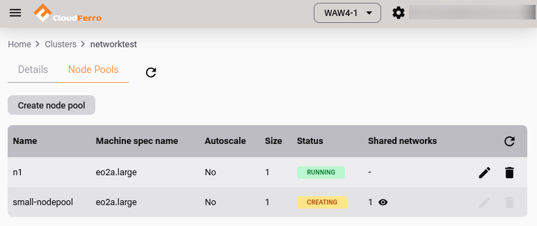 Node pool in status |CREATING|