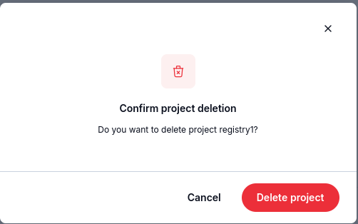 Project deletion confirmation dialog for registry1