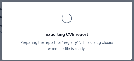 Exporting CVE report progress dialog for registry1