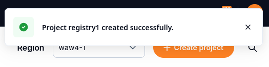 Success notification for project registry1