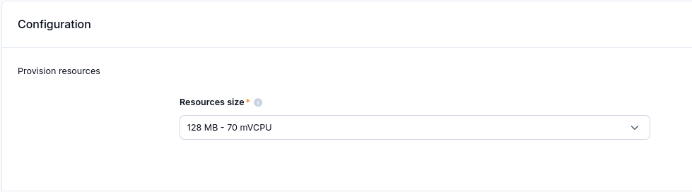 The example uses the 128 MB - 70 mVCPU resource size.