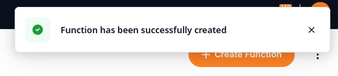 The creation notification confirms that the function resource was created.