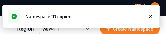 The portal confirms that the namespace ID has been copied.