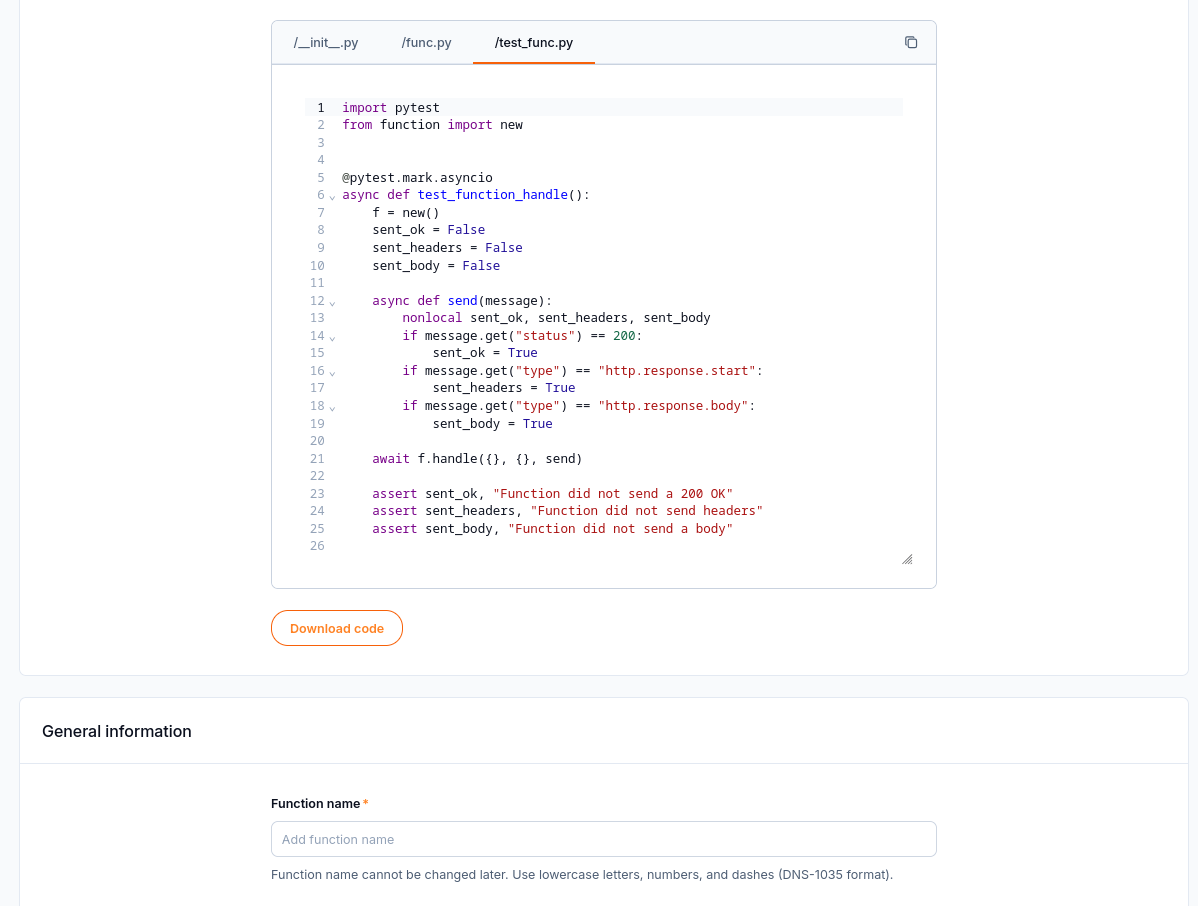 The generated test checks the default handler and must be updated for the example.