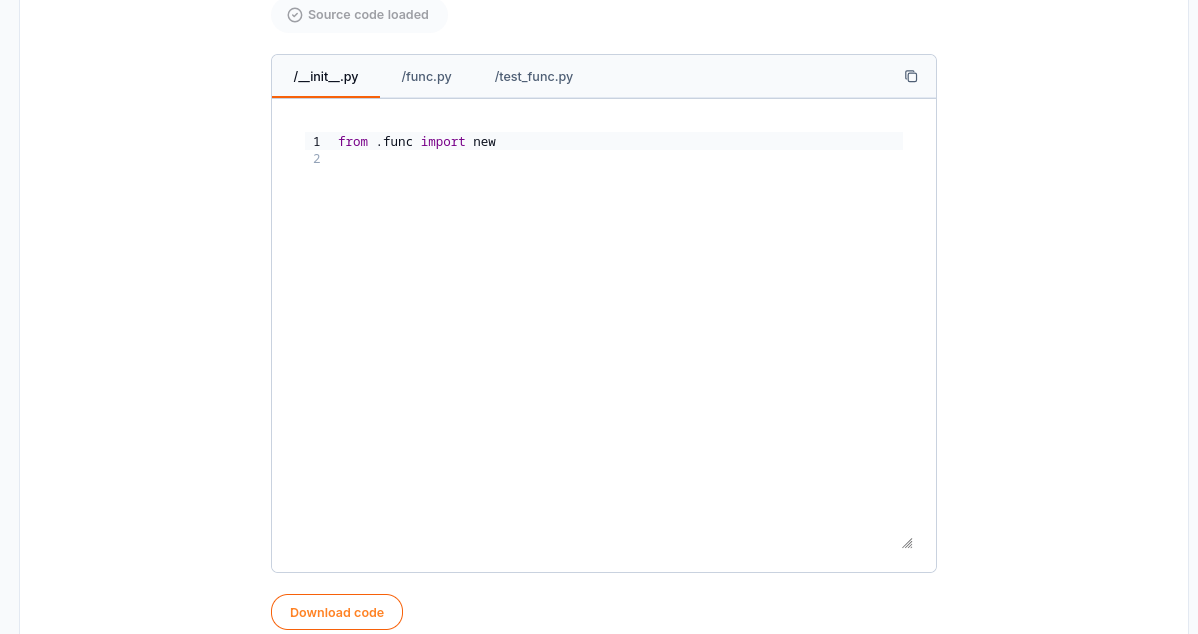 The generated __init__.py imports new from func.py.