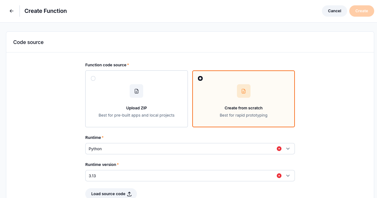 Python 3.13 selected before loading its source template.
