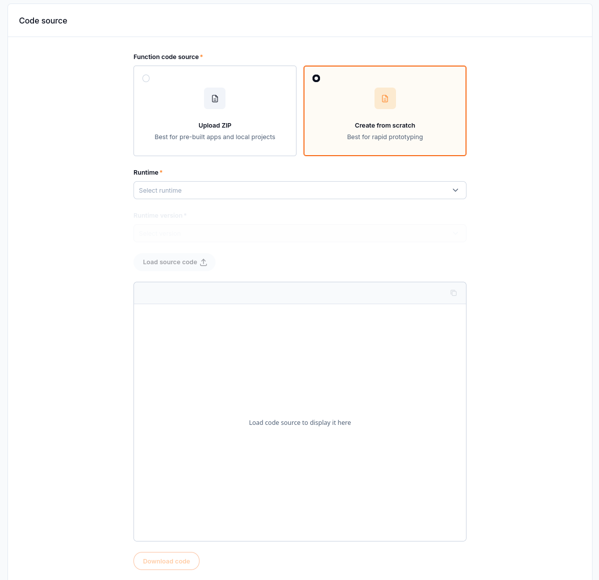 The Create from scratch editor is empty before the template is loaded.
