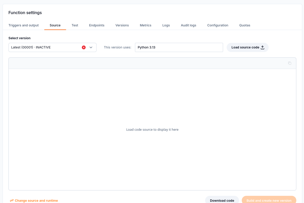 Select a source version and load its code before editing.