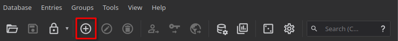 KeePassXC toolbar with the Add entry plus button highlighted.