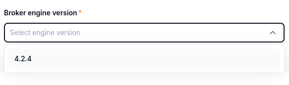 Broker engine version selector showing RabbitMQ 4.2.4