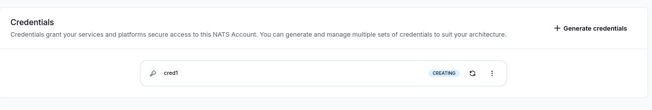 The cred1 entry in the Credentials section with the Creating status