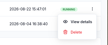 The cluster row menu provides View details and Delete.