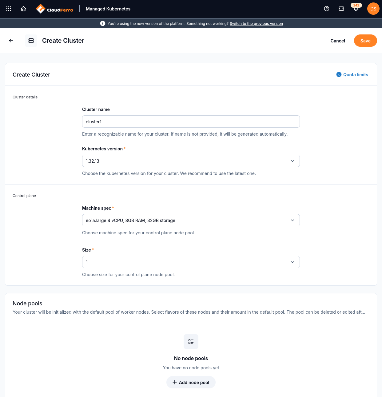 Example configuration for cluster1 without a worker node pool.