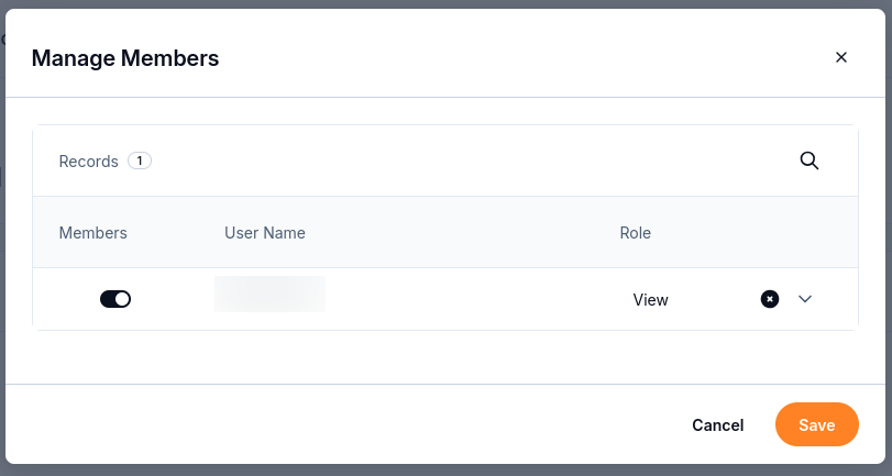 Manage Members with membership enabled, View selected, and a Save button