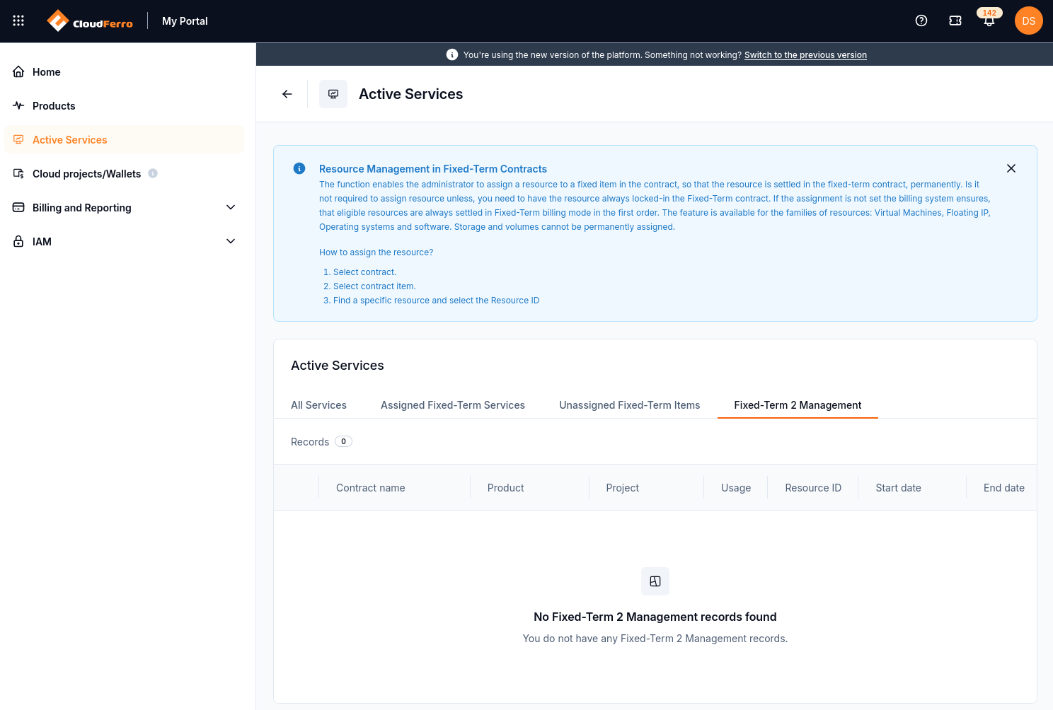Fixed-Term 2 Management tab with resource assignment guidance and no records.