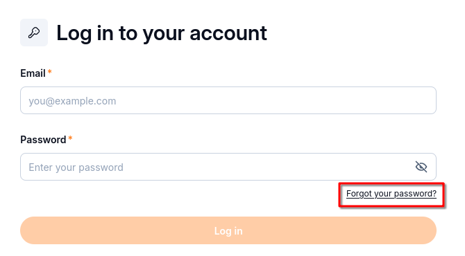Login form with Forgot your password highlighted below the Password field.