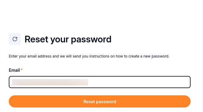 Completed email field with the Reset password button active.