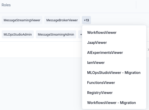 Additional-role list for the first member, including product Viewer roles and IamViewer.