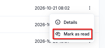 Notification row menu with Mark as read highlighted.