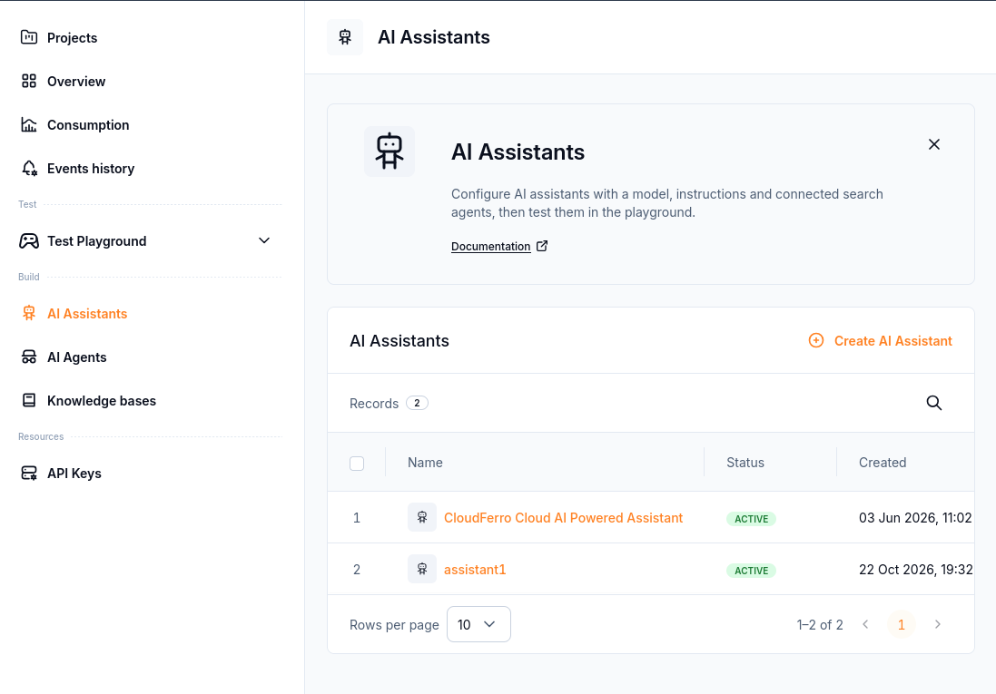 AI Assistants list containing assistant1