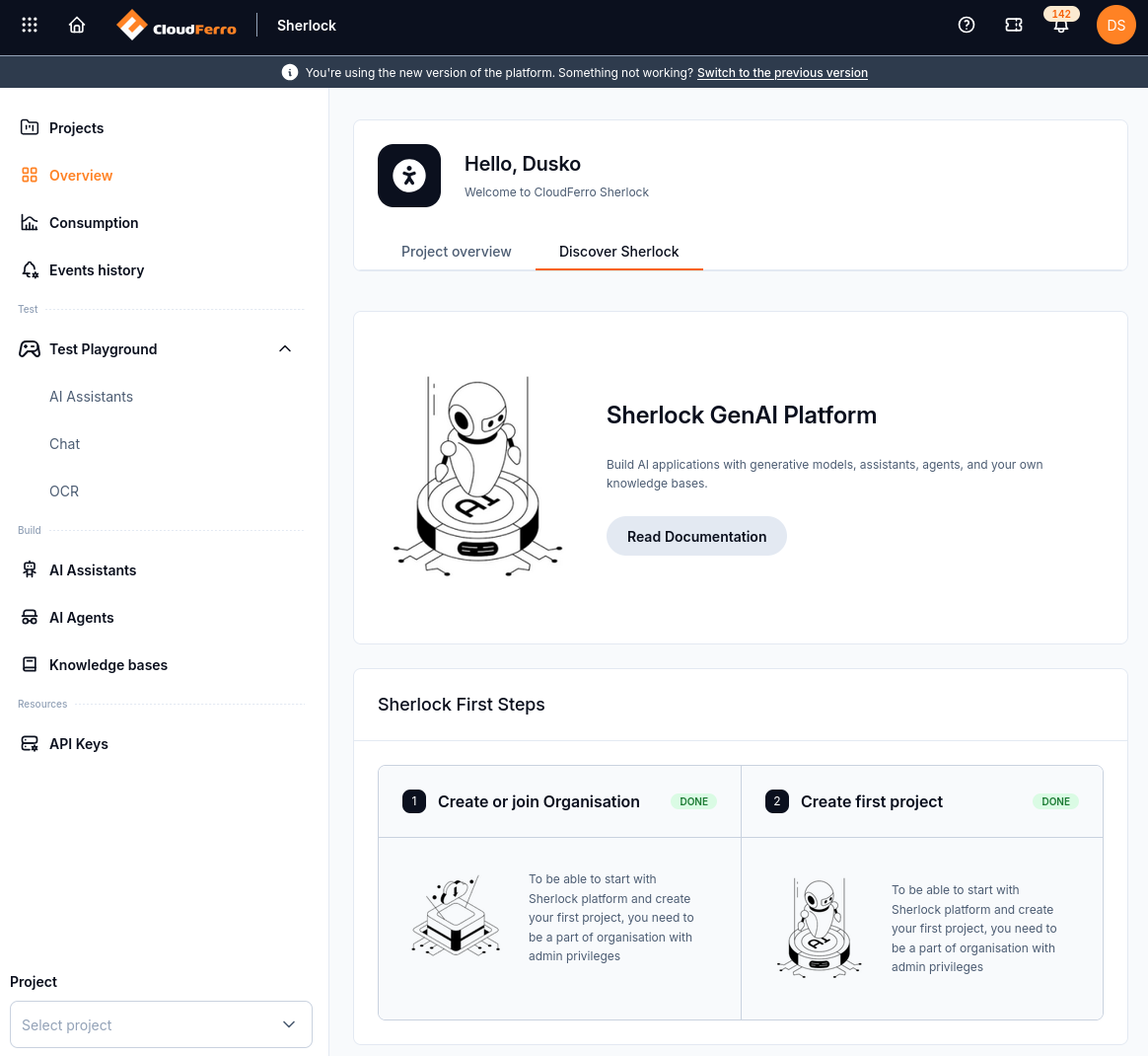 Discover Sherlock tab and the expanded navigation menu
