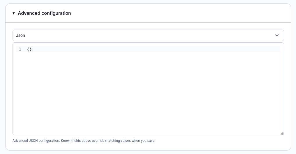 Advanced configuration JSON editor