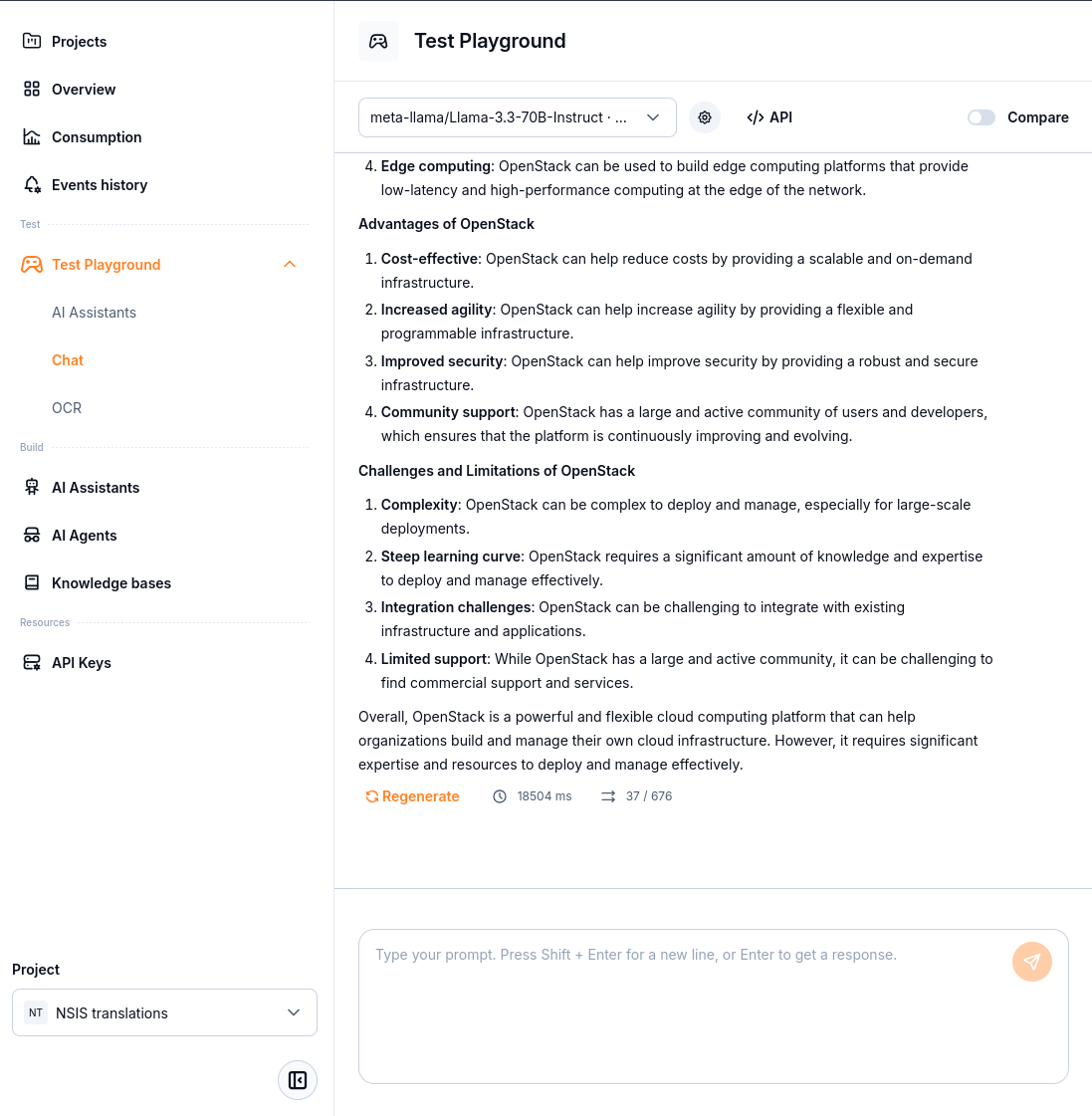 Generated response with Regenerate and request measurements