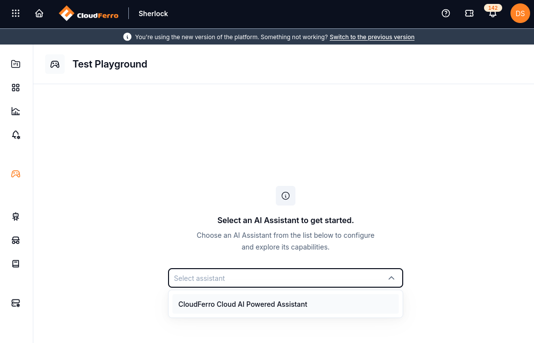 Select assistant list in Test Playground
