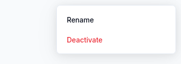 Project menu containing Rename and Deactivate