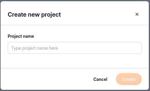 Create new project dialog with the Project name field