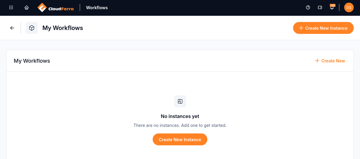 My Workflows before the first instance is created