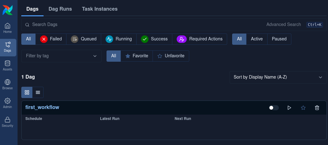DAG list containing first_workflow