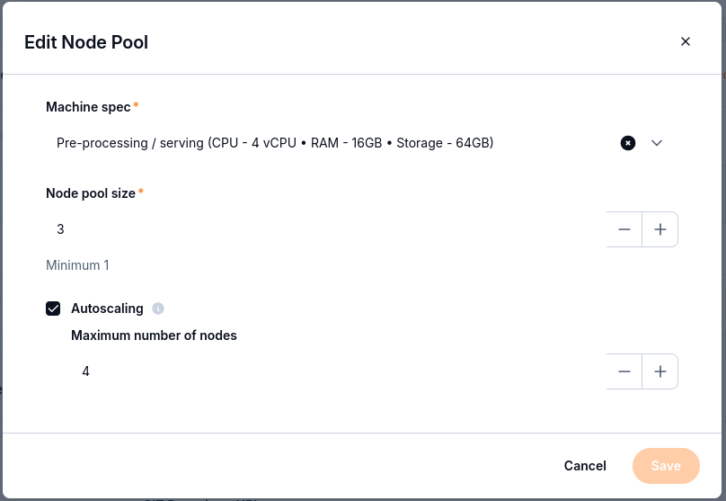 Edit Node Pool with a pool size of 3 and autoscaling maximum of 4