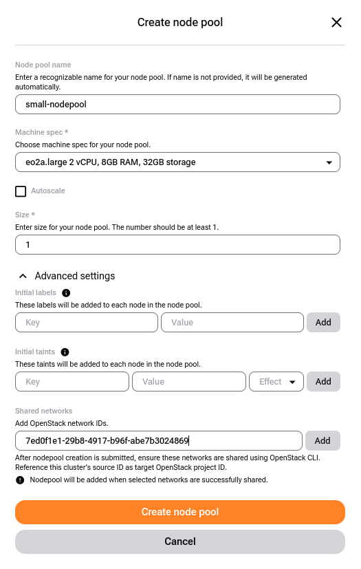 Advanced Settings - Shared Network