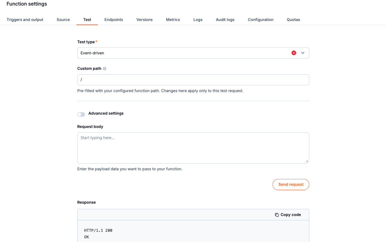Event-driven test form and response