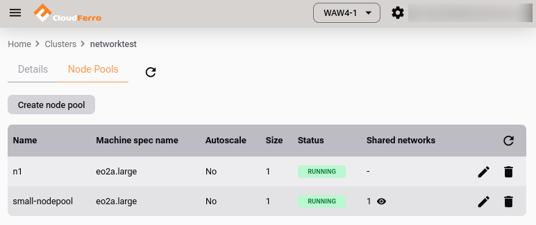 Node pool starts running